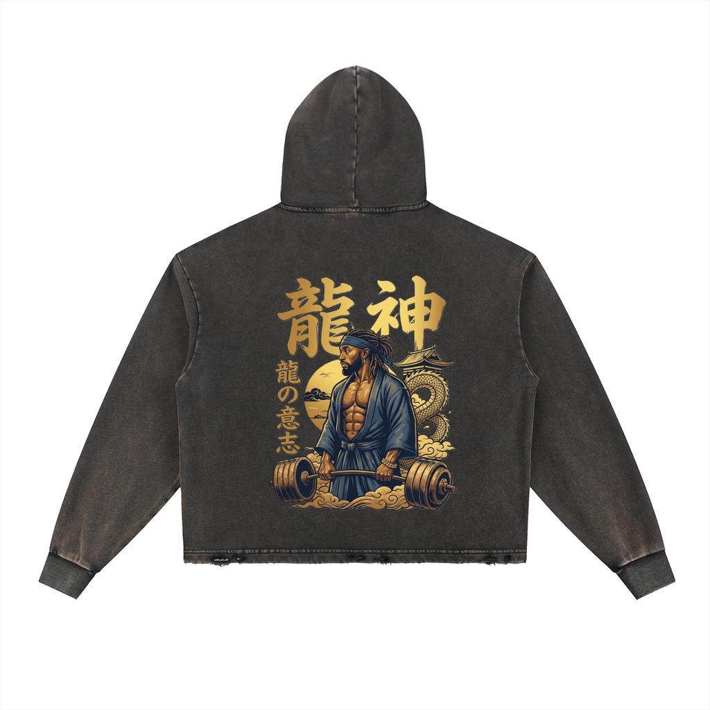 Dragon King Deadlift: Vintage Washed Frayed-Hem Hoodie