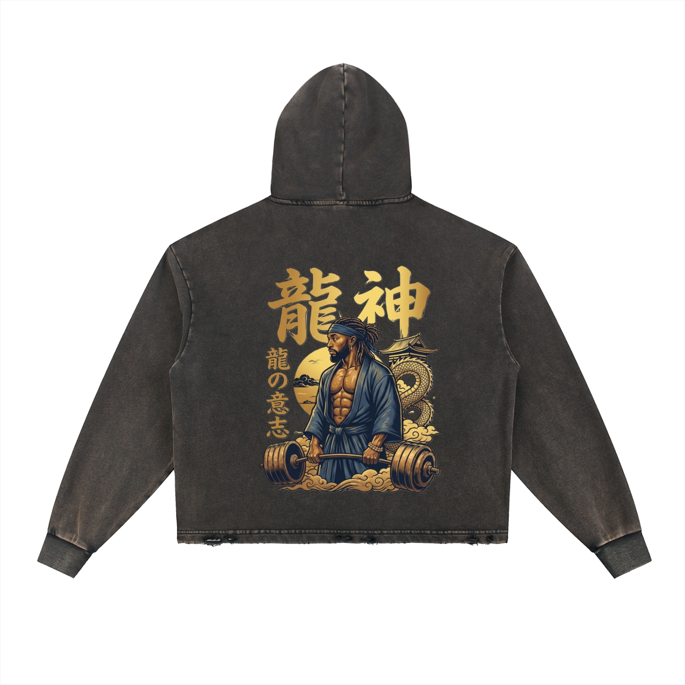 Dragon King Deadlift: Vintage Washed Frayed-Hem Hoodie