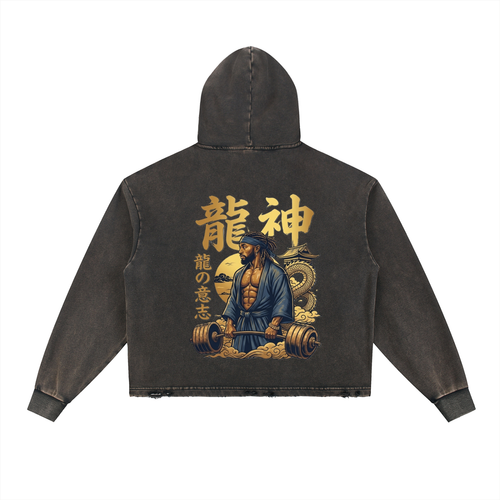 Dragon King Deadlift: Vintage Washed Frayed-Hem Hoodie